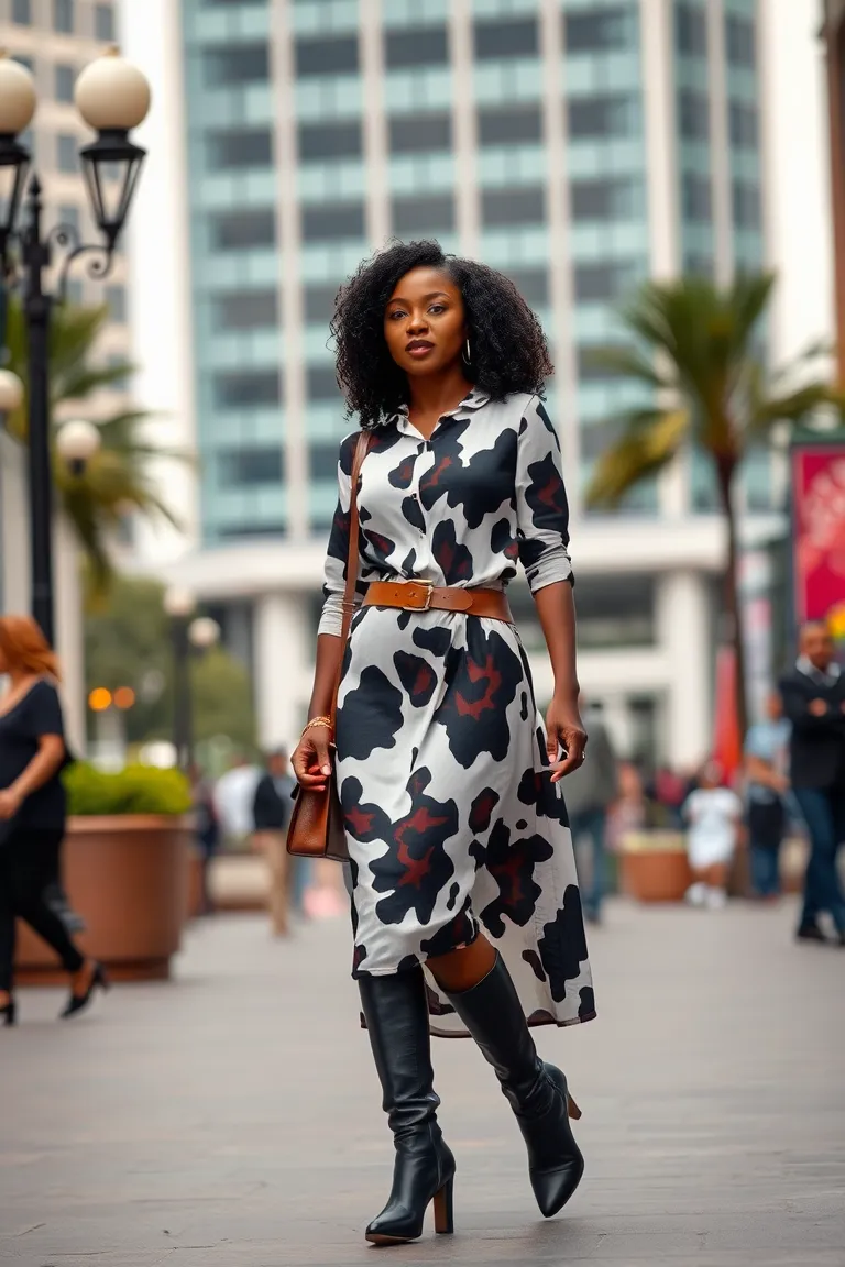 Cowprint Dress With Leather Accessories