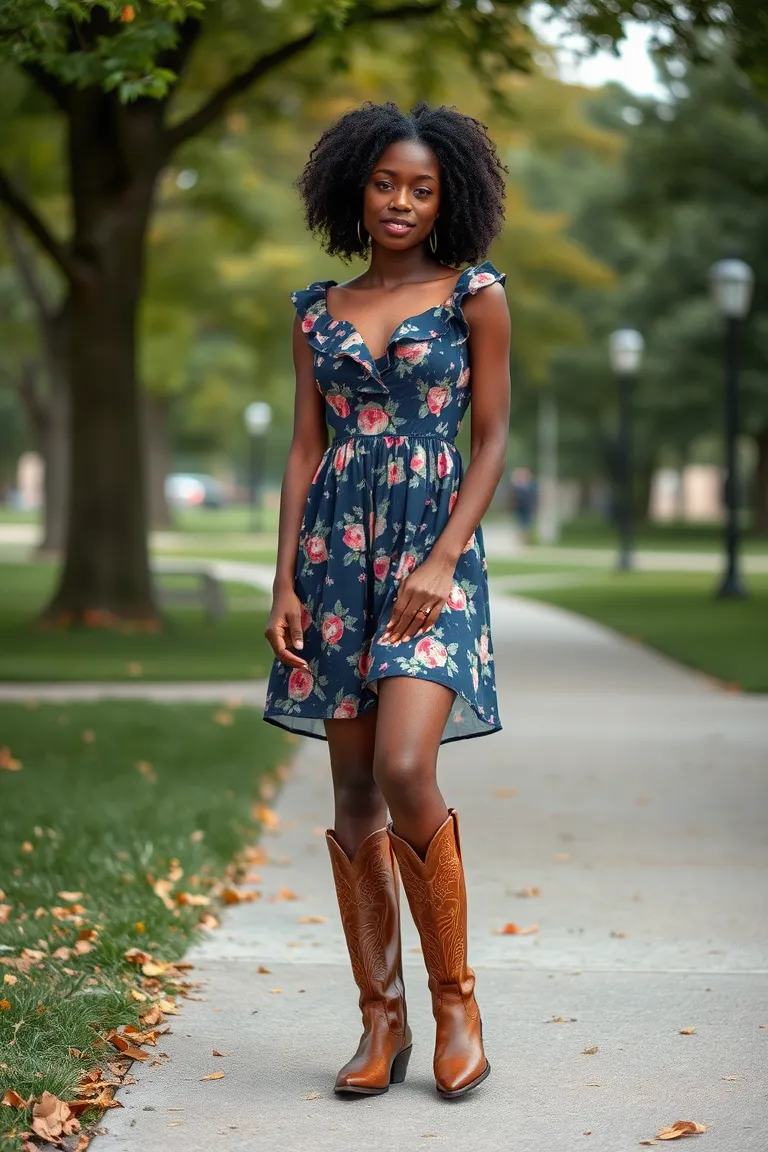 Floral Prairie Dress With Cowboy Boots